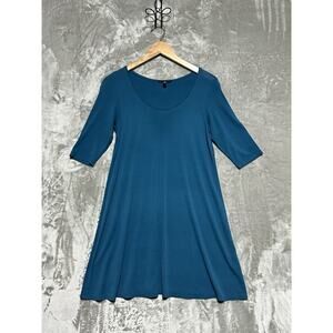 Eileen Fisher Scoop Neck Stretch Silk Jersey Tunic Dress Womens Size S Teal EUC